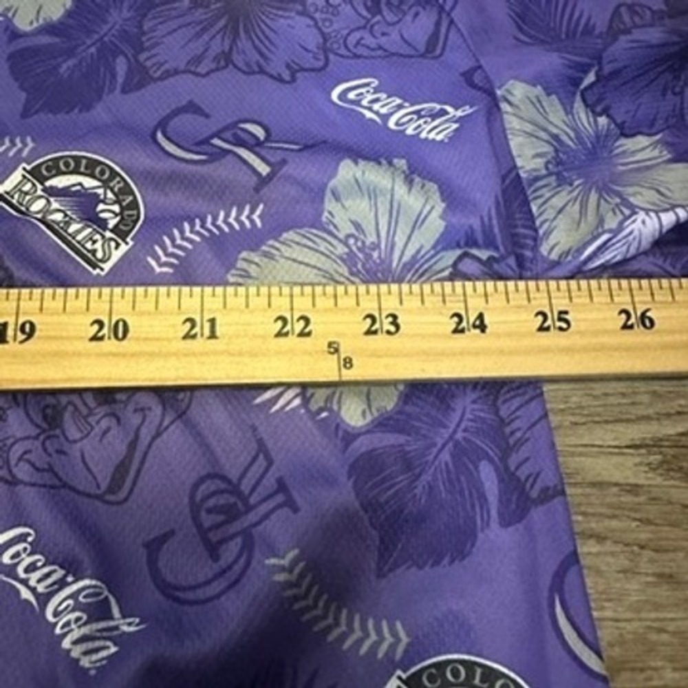 Colorado Rockies MLB Coca-Cola Purple Floral Hawaiian Shirt Mens XL Button Up - Picture 2 of 7